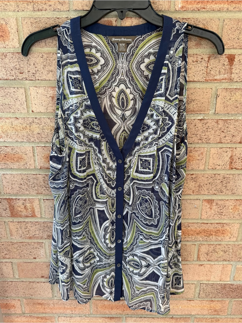 Tommy Bahama Navy, Olive & Cream Paisley V-Neck